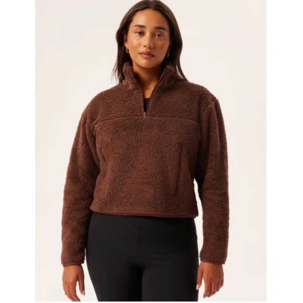 Girlfriend Collective Fleece Pullover Jacket Womens Size S Brown Cozy